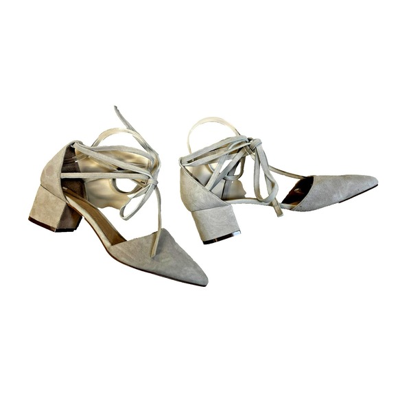 J.Jill NWOB Zelda Block Heel D'Orsay Pumps Tan Suede Ankle Lace 2" Heel SZ 9 - Picture 2 of 8